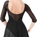 IBAKOM Ballet Leotards Dress for Women 3/4 Mesh Sleeve V Neck Scoop Back Gymnastics Leotard Slim Fit Ballerina Dance Leotard (Medium, Black)