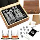 Whiskey Gifts for Men - Whiskey Stones and Glasses Gift Set - Granite Chilling Stones Whiskey Rocks - Scotch Bourbon Gift Box - Christmas Drinking Gifts for Men Him Dad Husband Thanksgiving Gift