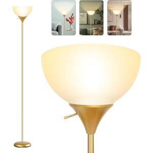 Floor Lamp for Living Room, Standing lamp for Bedroom, Drop-Resistant White Lampshade, Standing Lamp for Bedroom Study Office Hostel Kids Room (Gold)