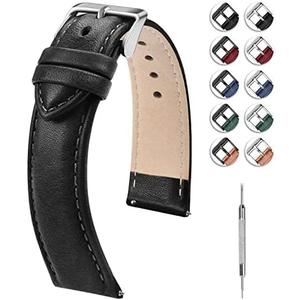 Fullmosa Watch Band, Quick Release Leather Watch Strap for Men Women, Replacement Bands Width 14mm 16mm 18mm 19mm 20mm 21mm 22mm 24mm (Gradient black+silver buckle)