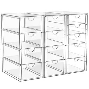 Acrylic Makeup Organizer with 13 Drawers, Bathroom Counter Organizer, Acrylic Organizers, Desk Organizer, Office Supplies, Storage Drawers for Cosmetic, Pencil, Coffee, etc 3 Pack, missing a cubby