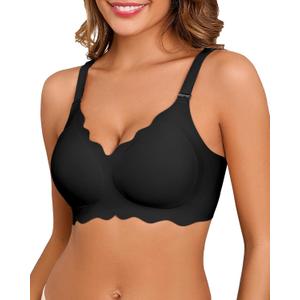 Seamless Bras for Women No Underwire Push Up Bra Full Coverage V-Neck Wirefree Bralettes Soft T-Shirt Bra Everyday Bra (XX-Large, Black)