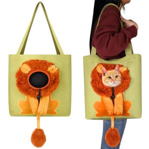 Cunno Pet Canvas Shoulder Bag Lion Shaped Cute Cat Carrier Handbag Portable Carrying Dog Tote Bag for Small Animal Supplies Outdoor Travel(Green)