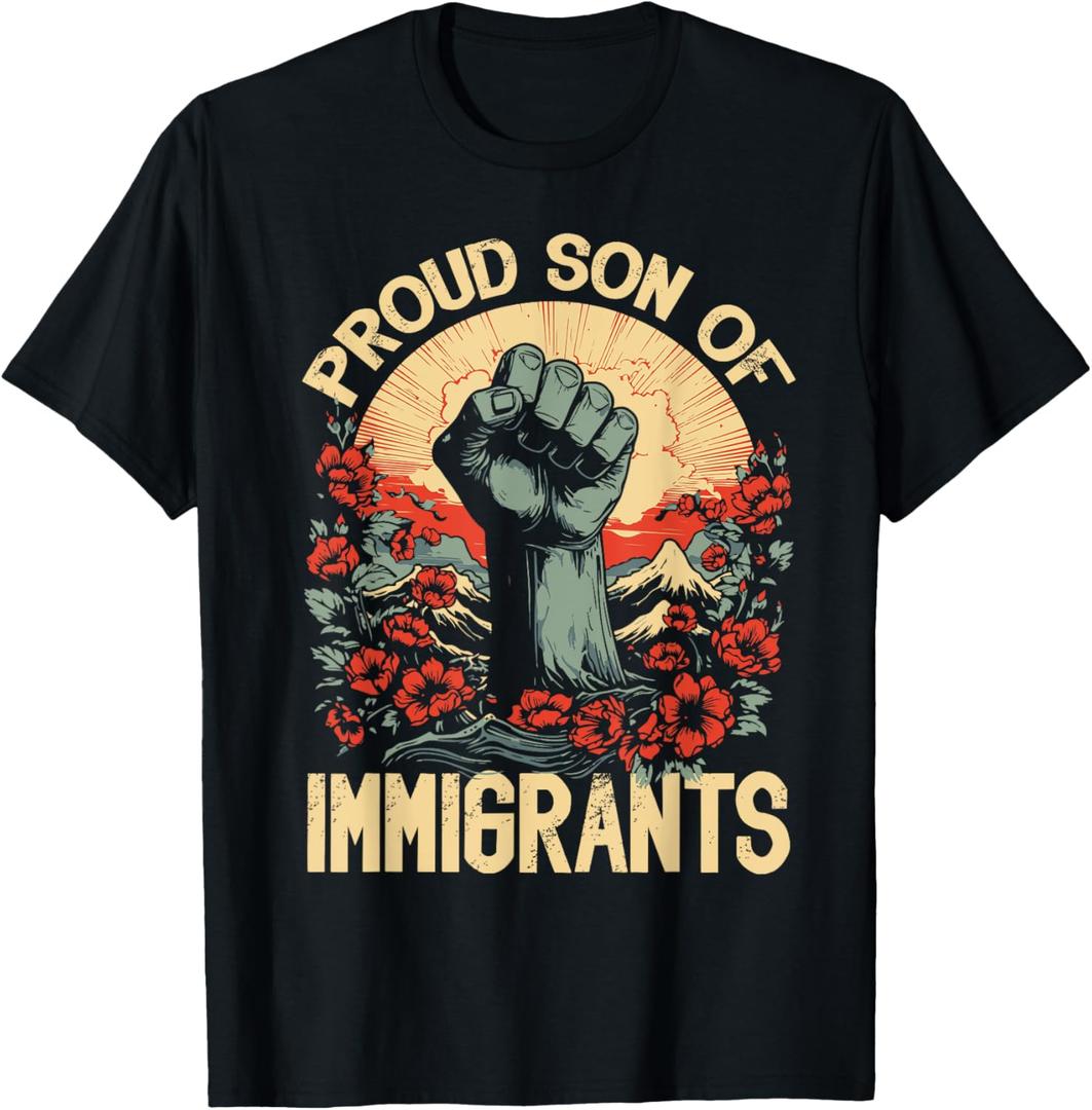 Proud Son of Immigrants Diversity Heritage Gift T-Shirt (XL, Black)