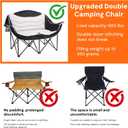Double Camping Chair 2 Person Oversized Heavy Duty Padded Outdoor Folding Loveseat with Dual Cup Holders for Lawn Beach, Large