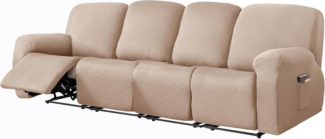 vctops Diamond Recliner Sofa Covers 10-Pieces Stretch Large RV Couch Covers for 4 Seats Reclining Slipcovers Soft Solid Furniture Protector (Camel,4 Seat)