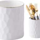 Kitchen Utensil Holder, 7.2"+4" Ceramic Cooking Utensil Holder for Countertop, Large Utensil Crocks for Kitchen Counter, Morden Utensil Organizer for Spatula,Sliverware, Set of 2 (White)