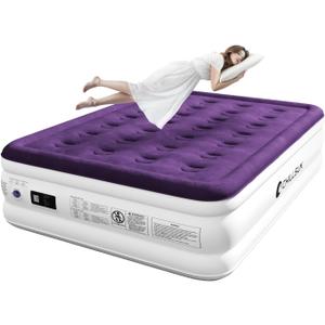 CHILLSUN Air Mattress Full with Built in Pump, 18" Raised Comfort Blow up Mattress, Inflatable Mattress colchon inflable, Upgraded Flocked Top Air Bed with Storage Bag for Home, Camping & Guests (Purple)