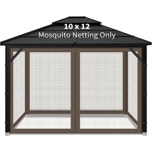 Gazebo Replacement Mosquito Netting Outdoor Universal Gazebo Canopy 4-Panels Screen Sidewalls with Zipper for Patio Garden (Coffee, 10x12)