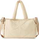 Herald Puffer Tote Bag for Women, Quilted Large Crossbody Shoulder Purse Handbag with Compartment & Multi Pocket (Nude)