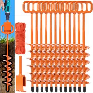 2025 Heavy Duty Ground Anchors Screw in - Tent Stakes Heavy Duty, Orange Spiral Stakes for Trampoline, Camping & Hard Ground, Mobile Home Anchors (12PCS,15in)