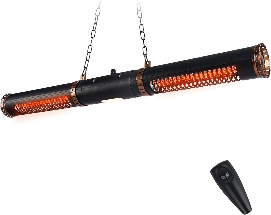 Star Patio Electric Patio Heater, Hanging Heaters, Ceiling Outdoor Heater, 750/1500W Infrared Heaters with Cylinder Shape, Sectional & Silent Heating, IP54 Waterproof, STP2566-RMLED-CN2025