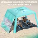 Rhino Valley Beach Cabana, 8 * 8FT Beach Tent UPF50+ Protection, Easy Setup Beach Canopy Wind Resistant with Cup Holder, Compact Beach Shade Foldable Beach Tent Sun Shelter, Turquoise Green