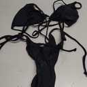 MOSHENGQI Women Sexy Brazilian Bikini 2 Piece Spaghetti Strap Top Thong Swimsuit Bathing Suit (Black, S)