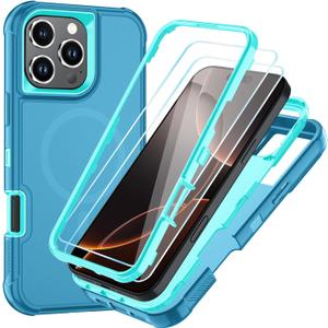 2 x SunStory Magnetic for iPhone 16 Pro Max Case with HD Screen Protector, Compatible with MagSafe, 3-Layer Full-Body Cover, 3 in 1 Hybrid Protective Case for iPhone 16 Pro Max 6.9",LakeSkyBlue