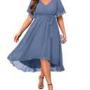 Dusty Blue Dress Wedding Guest Dresses Plus Size Formal Mother of the Bride Chiffon Short Sleeve High Low Curvy Women 22W