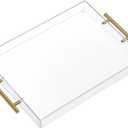 12"x16" Clear Acrylic Serving Tray with Golden Handles, Sturdy Huge Capacity Acrylic Tray for Coffee, Juice, Kitchen and Desk Organizer, Storage Tray (12"x16")