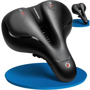 Topcrown Bike Seat, Comfort Wide Bicycle Seat for Men Women, Waterproof Bike Saddle with Dual Shock-Absorbing Balls & Memory Foam Cushion Fit for Mountain, Road, Stationary, Exercise Bike