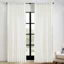 Extra Wide Curtains 70 In Width for 60 & 72 Inch Window, Pleated Back Tab Linen Semi Sheer Full Length Curtains for Living Room Sliding Glass Door 2 Panel Set,72x84,70x84,6FT x 84 Inches Long, Cream (Birch)