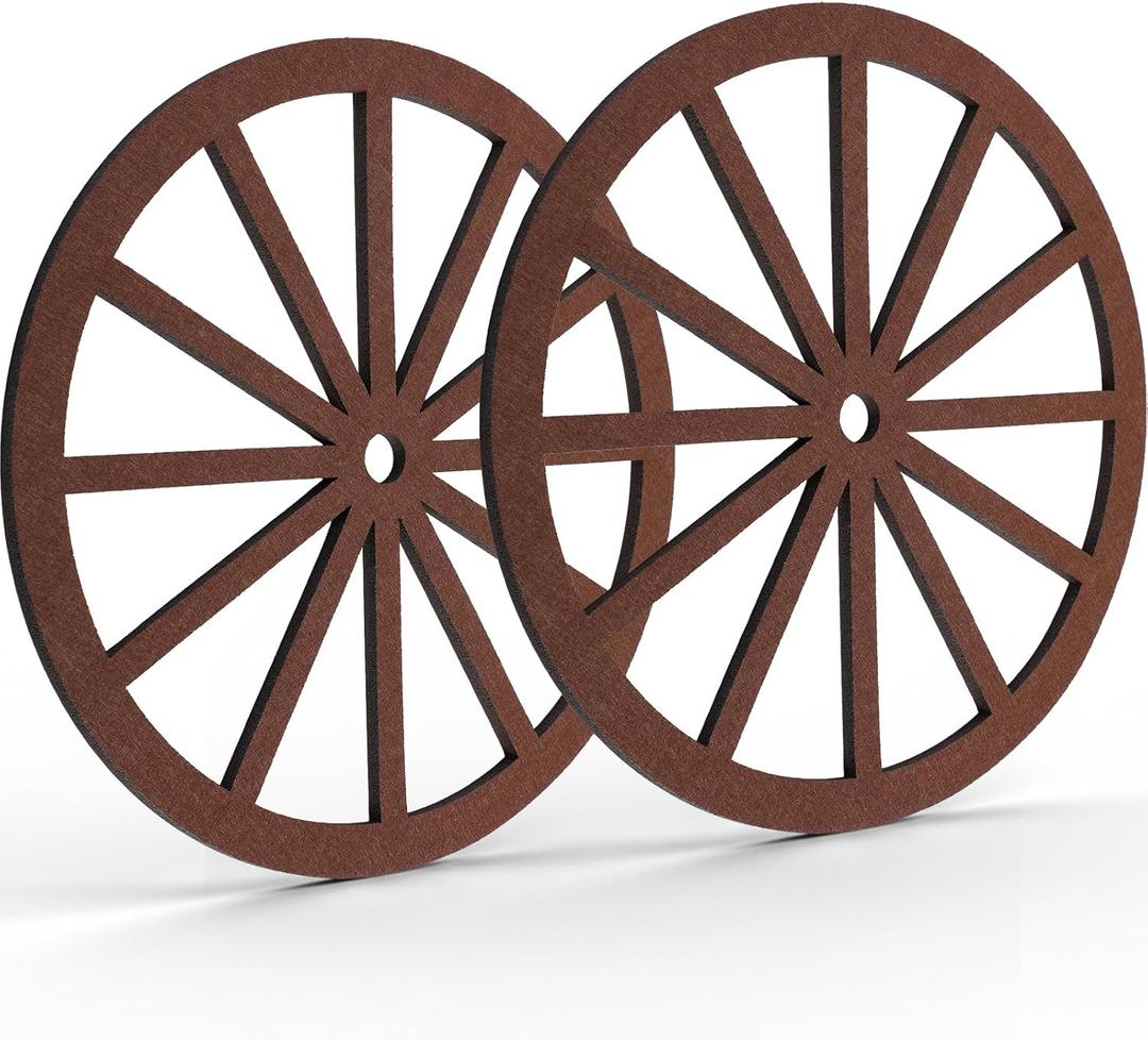 Boao 2 Pcs Wagon Wheel Decorations Felt Wagon Wheel Cutouts Western Cowboy Party Decorations Vintage Rustic Wall Hanging Cartwheel for Bar Patio Garage Farmhouse (16 x 16 x 0.3 Inches)