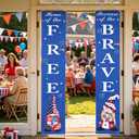 4th of July Patriotic Door Banner Set, "Home of The Free Because of The Brave" Gnomes Porch Signs, Memorial Day Door Curtains for Front Door, 4th of July Independence Day Decorations, Indoor/Outdoor Hanging Decor