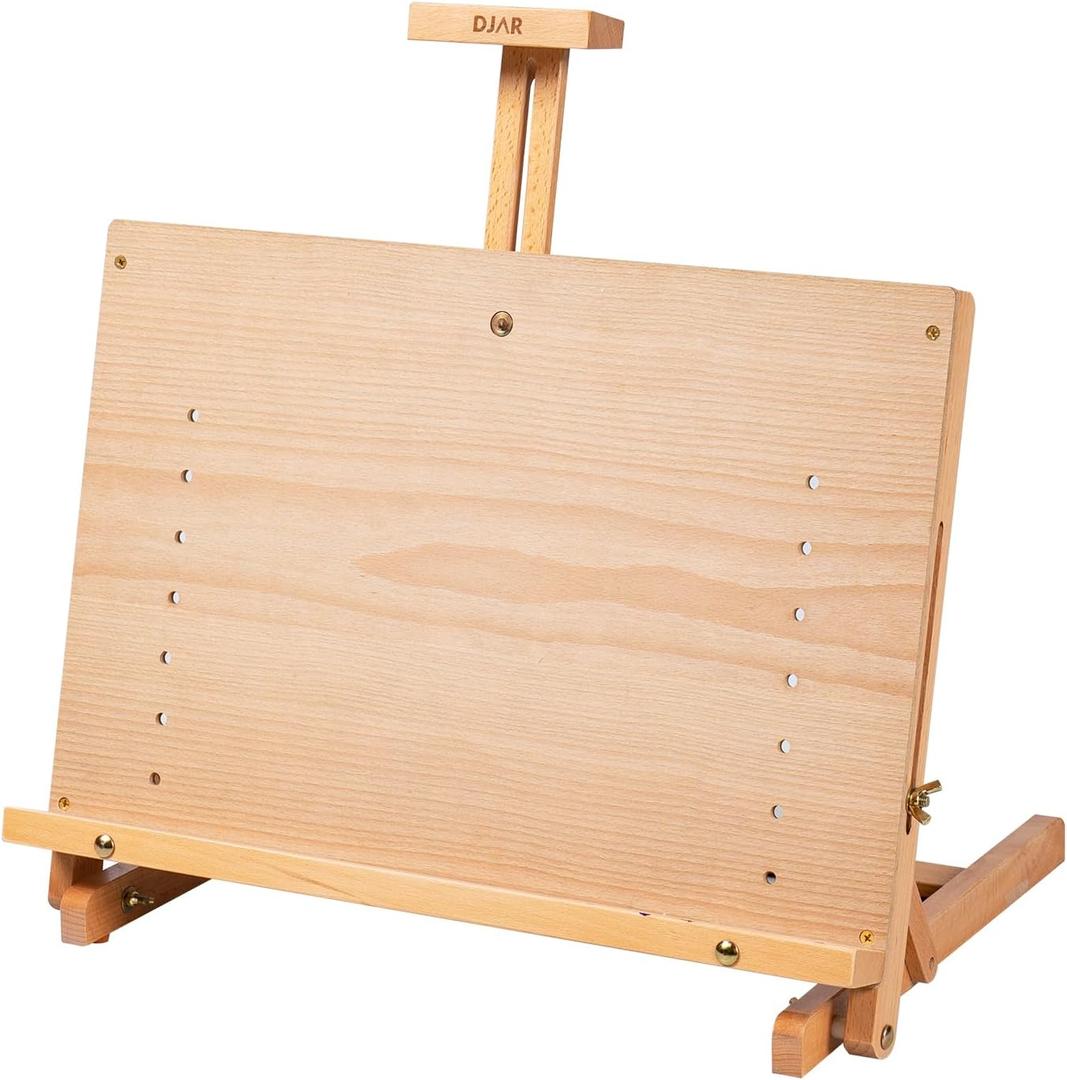 DJAR Tabletop Easel for Painting, Adjustable Solid Beech Wood Table Top Easel Stand for Artists & Adults, Sketching Drawing Board Hold Canvas up to 23", Natural