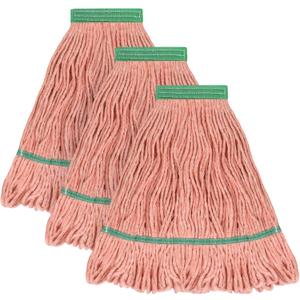 Matthew Cleaning Heavy Duty Mop Head Commercial Replacement for General and Floor Cleaning , Wet Industrial Blue Cotton Looped End String Head Refill (Pack of 3) Orange
