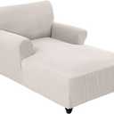 FantasDecor Chaise Lounge Cover Stretch Chair Lattice Slipcover with Armrests for Living Room Bedroom Double Arm Soft Jacquard Fabric Machine Washable, Ivory