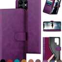DuckSky for Samsung Galaxy S22 Ultra Genuine Leather Wallet case RFID Blocking 4 Credit Card Holder Real Leather Flip Folio Book Phone case Protective Cover Women Men for S22 Ultra case, Purple