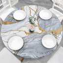 Marble Grain 48 Inch Round Fitted Cloth Tablecloth with Elastic Edged, Waterproof Oil Proof Wipeable Table Cover for Indoor Outdoor Patio Table, Fits Round Tables Up to 46" - 50" Diameter