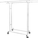 Fishat White Double Rod Garment Clothes Rack for Hanging Clothes, Rolling Organizer on Commercial Metal with Lockable Wheels Mobile Design for Coats Dresses
