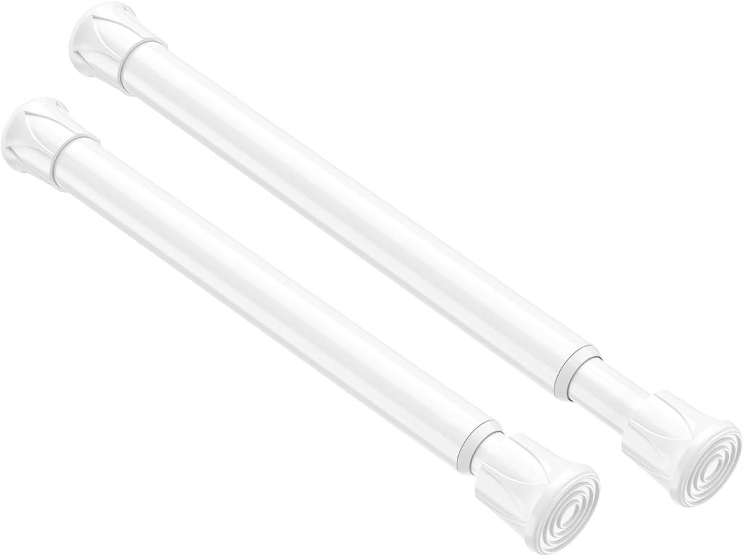 2 Pack Small Spring Tension Curtain Rod 8 to 12.5 Inch, Thin DIY Tension Rods No Drill for Slim Window Cupboard Closet Sidelights, White