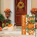 5 x Fall Pumpkin Garden Flag for Outside 12x18 Inch Double Sided, Welcome Autumn Thanksgiving Yard Outdoor Flag, Burlap Decorative Flag for home Garden Porch lawn (Yellow3)