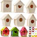 Sawysine 93 Pcs DIY Birdhouse Kits for Kids to Build, 36 Wooden Bird House 6 Shapes and 57 Butterfly Sticker for Children Spring Craft Activity Art Project DIY(Multiple Entrance)