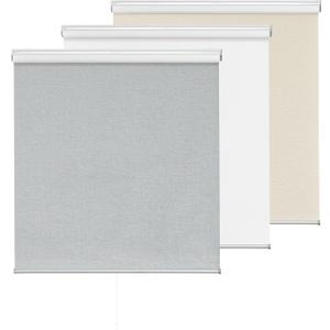 ChrisDowa Cordless 100% Blackout Roller Shade, with Striped Jacquard, Thermal Insulated, UV Protection Fabric, Total Blackout Blinds for Window, French Doors, Home and Office. Light Grey, 37"W x 72"H