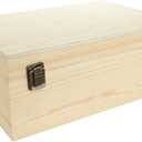 DAJAVE Unfinished Wooden Box, 12x9x5 Inch Large Wooden Box with Hinged Lid and Front Clasp, Pine Wood Box DIY Craft Stash Boxes for Arts Hobbies and Home Storage