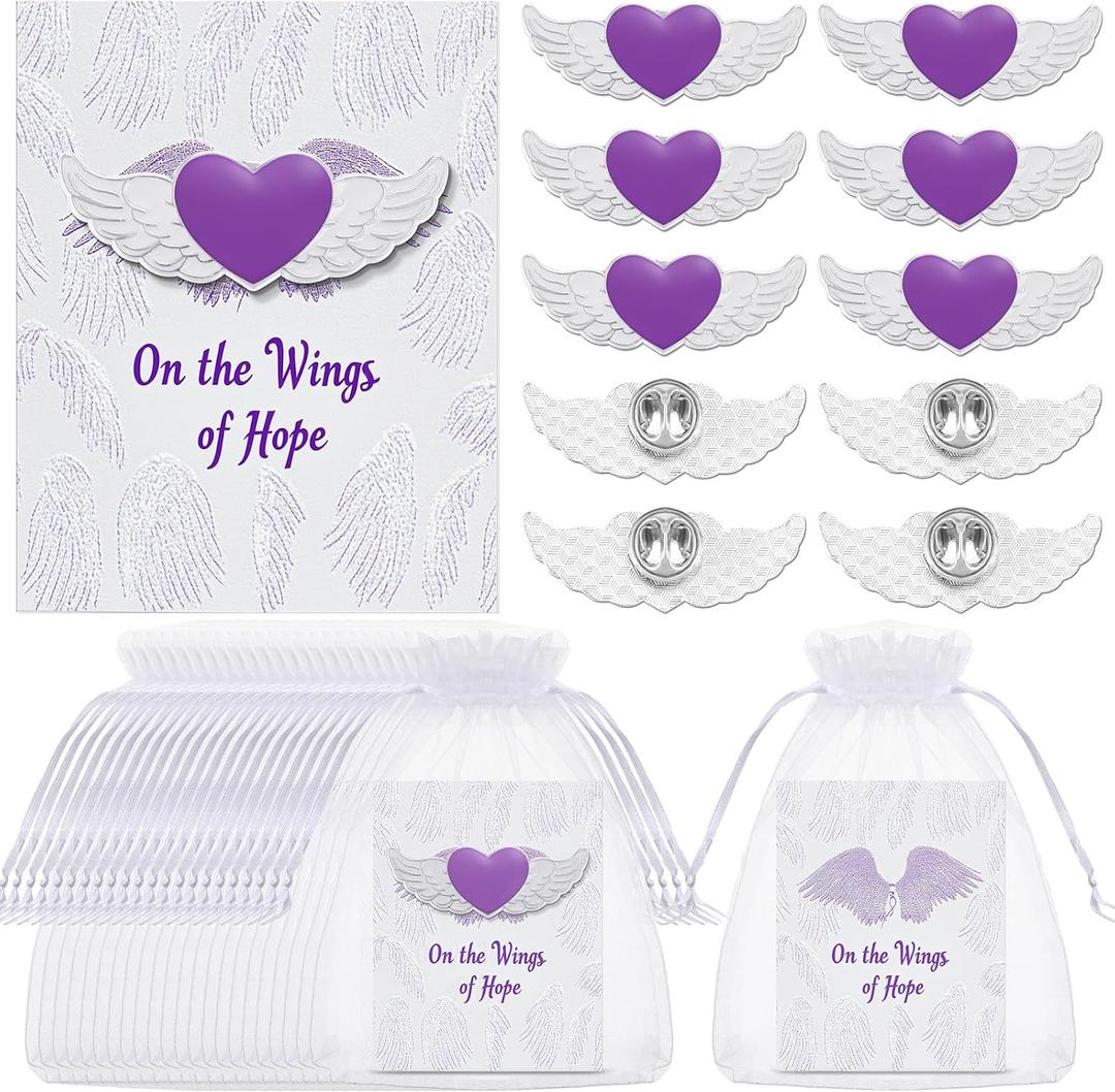 24 Sets Purple Ribbon Pins with Card Domestic Violence Awareness Lapel Angel Pins Alzheimers Pancreatic Lupus Disease Cancer Awareness Items for Charity Fundraiser Support Supplies