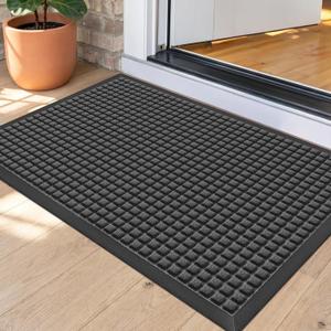 Front Door Mat Outside Entrance, Heavy Duty Waterproof Doormat | 35.5"x24" Indoor/Outdoor Dirt Trapper with Non-Slip Rubber Backing, Low Profile Easy Clean, Stain & Fade Resistant Grey, 2' x 2'11"