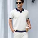 Alex Vando Mens Knit Polo Shirts Short Sleeve Johnny Collar Golf Shirts | Rayon Blend, Soft touch, V-neck, Airy breathable weave, Sleek refined silhouette, Suitable for workplace & outdoor trips (White, XL)