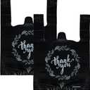 TOSPARTY 100PCS Black Thank You T-Shirt Bags Plastic Bulk Shopping Restaurant Bags 8.7 x 4.1 x 11.6