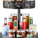 Spice Rack Lazy Susan Organizer 2 Tier, Adjustable Height Metal 12 inch Large Size Rotating Turntable for Kitchen/Cupboard/Bathroom/Countertop/Dining Table/Cabinet/Pantry/Bedroom Storage Black