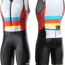 SLS3 Triathlon Suits Mens - Durable Sleeveless Tri Suit Men Triathlon Suit - Lightweight Trisuit with 2 Pockets for Storage (Racing Stripes, Small) 