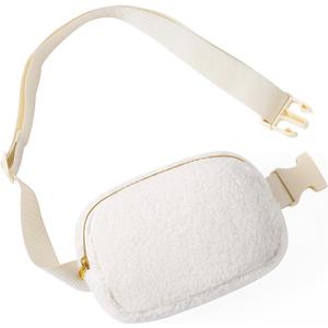Fleece Fanny Pack for Women Men Everywhere Belt Bag with Adjustable Strap Fashion Waist Packs by Amxnx Fleece-A-White