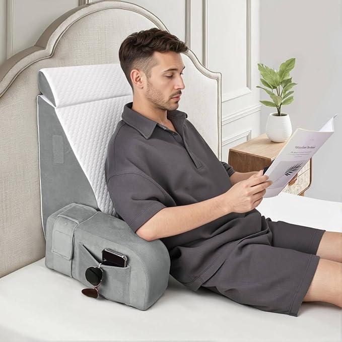 Reading Pillow for Sitting in Bed Adult, Back Pillow for Bed Sitting up, Reading & Bed Rest Pillows for Watching (White/Gray) Reading Pillow for Sitting in Bed Adult, Back Pillow for Bed Sitting up, Reading & Bed Rest Pillows for Watching (White/Gray)