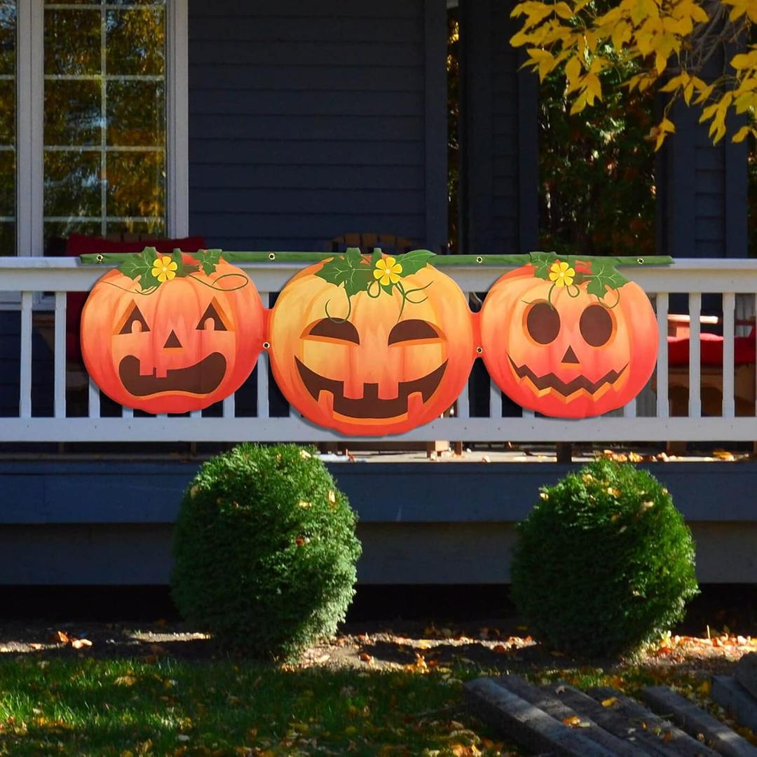 Halloween Bunting Banner Pumpkin Decorations - fall Bunting banner Pumpkins Decor Outdoor, Happy Bunting Banner Garland Balcony, Pumpkin Fence Flag, Halloween Decorations Outside Door Outdoor (Red)