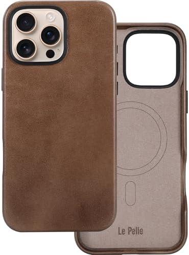 Le Pelle - Handcrafted Premium Italian Leather Case for iPhone 16 Pro Max - Compatible with Magsafe - Two-Tone Effect with Unique Patina Over Time - Cocoa Brown