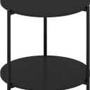 Furinno Besi 2-Tier Modern Round Side End Table with Sturdy Metal Legs, 15.55 (W) x 10.58 (H) x 5.46 (D) inches, Americano