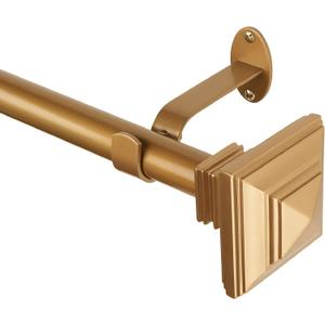 Elrene Home Fashions Florence Single Curtain Rod with Stacked Square Finials, 1" Diameter, (Soft Gold), (48X86)