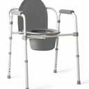 Medline Dark Gray 3-in-1 Folding Commode with Standard Seat, Microban Treated - Portable, Adjustable, Durable - Ideal for Medical Patients