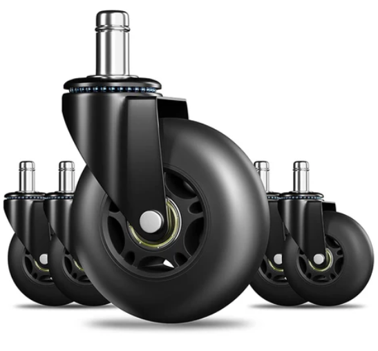 RidRed Office Chair Wheels Replacement Heavy Duty 2 Inch Roller Blade Wheels for Carpet Hardwood Floors,Support 2000 LB, Rubber Rollerblade Desk Chair Casters, Standard Stem Universal Fit, Set of 5
